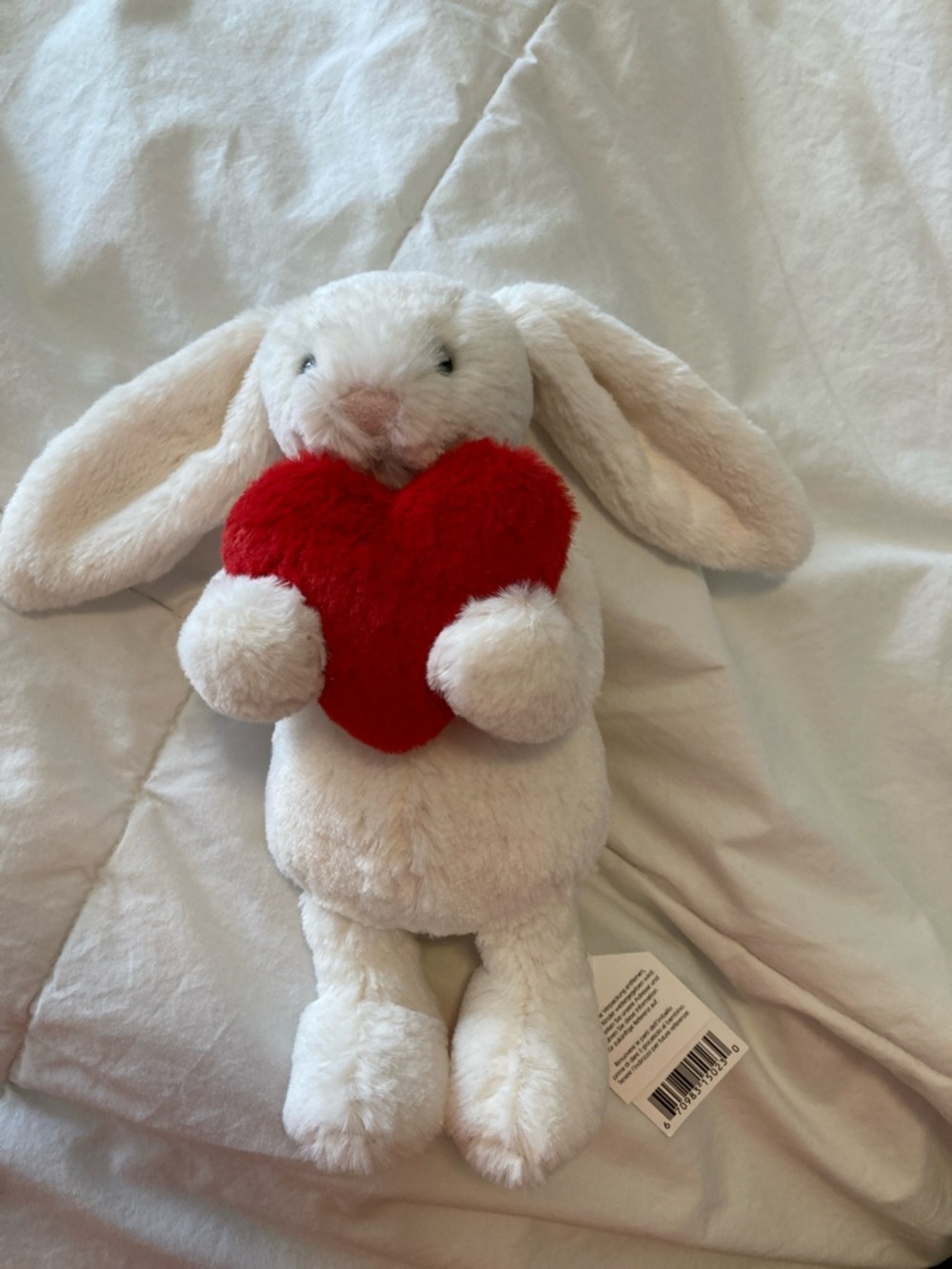 Jellycat White Bunny Holding Red Heart Plush
